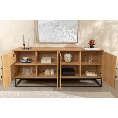 Buffet bas GRANDEZZA 180cm chêne et métal noir