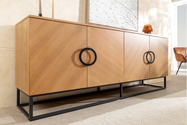 Buffet bas GRANDEZZA 180cm chêne et métal noir