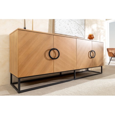 Buffet bas GRANDEZZA 180cm chêne et métal noir