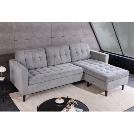 Canapé d'angle STOCKHOLM 220cm 3 places tissu cordon gris