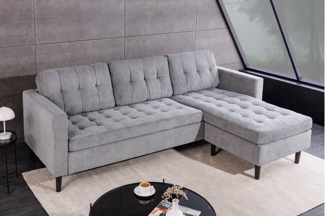 Canapé d'angle STOCKHOLM 220cm 3 places tissu cordon gris