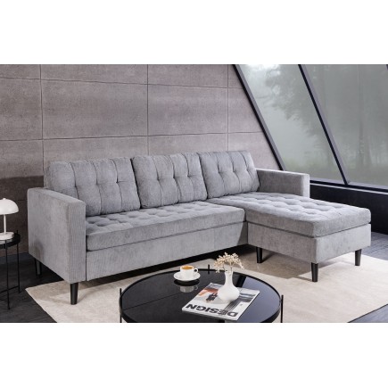Canapé d'angle STOCKHOLM 220cm 3 places tissu cordon gris 2
