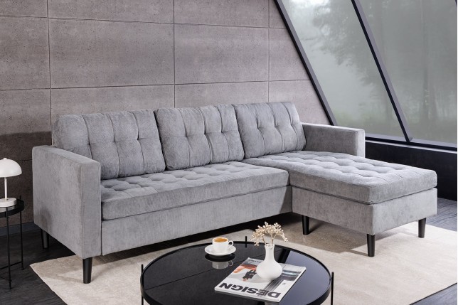 Canapé d'angle STOCKHOLM 220cm tissu cordon gris