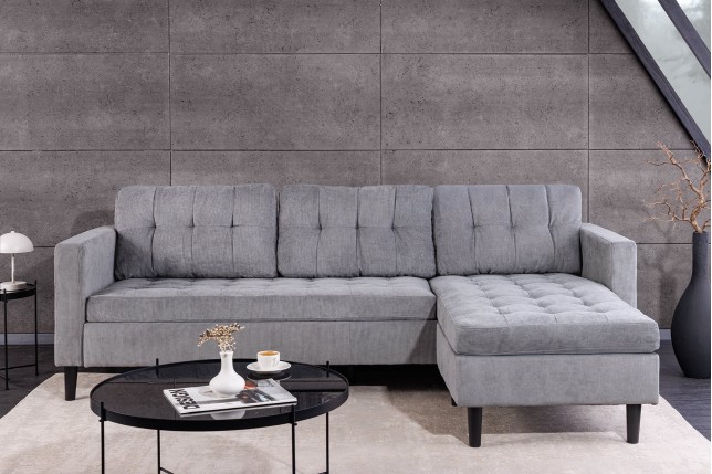 Canapé d'angle STOCKHOLM 220cm tissu cordon gris