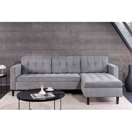 Canapé d'angle STOCKHOLM 220cm tissu cordon gris
