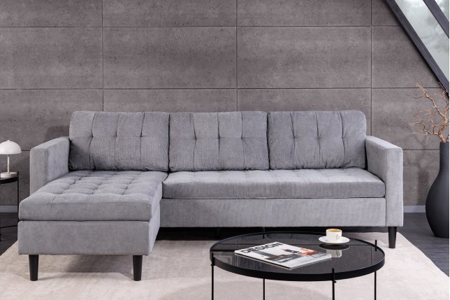 Canapé d'angle STOCKHOLM 220cm tissu cordon gris