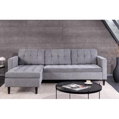 Canapé d'angle STOCKHOLM 220cm tissu cordon gris