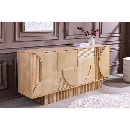 Buffet bas Art Deco 170cm manguier massif blanc patiné