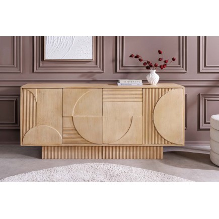 Buffet bas Art Deco 170cm manguier massif blanc patiné 2