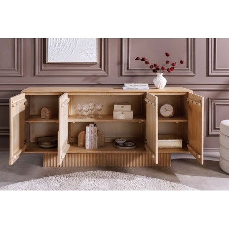 Buffet bas Art Deco 170cm manguier massif blanc patiné