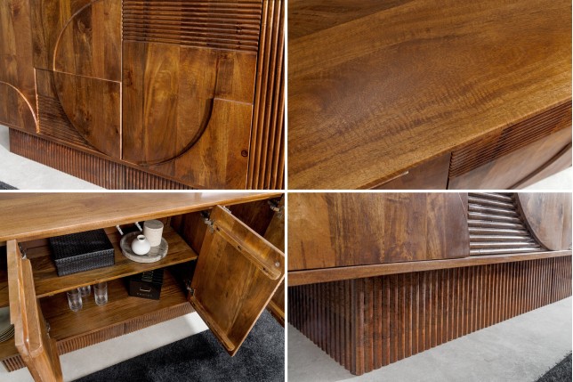 Buffet bas ART DECO 170cm manguier brun massif