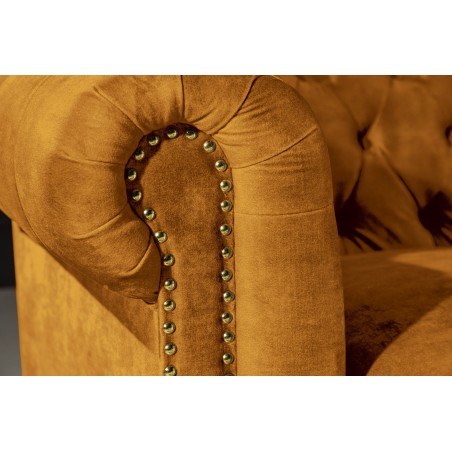 Canapé Chesterfield 3 places velours jaune moutarde 205cm