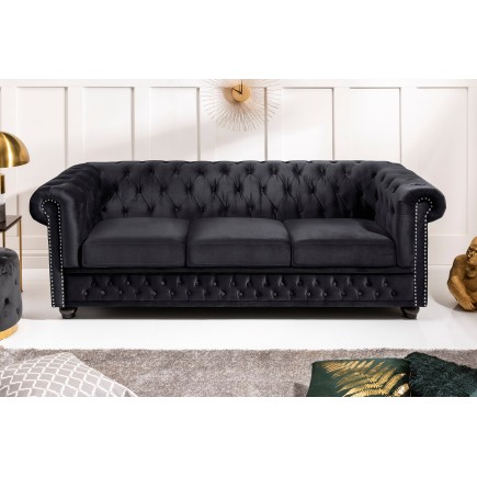Canapé Chesterfield 205cm Velours Noir 3 Places 2