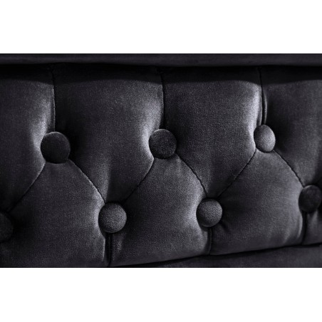 Canapé Chesterfield 205cm Velours Noir 3 Places