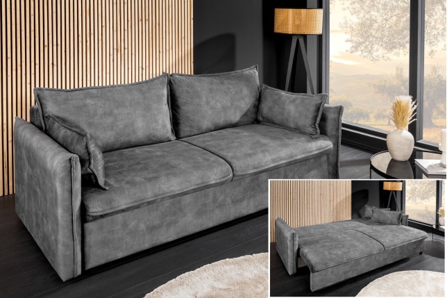 Canapé-lit APARTMENT 215cm 3 places velours gris