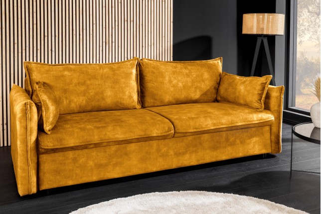 Canapé-lit APARTMENT 215cm velours jaune moutarde 3 places