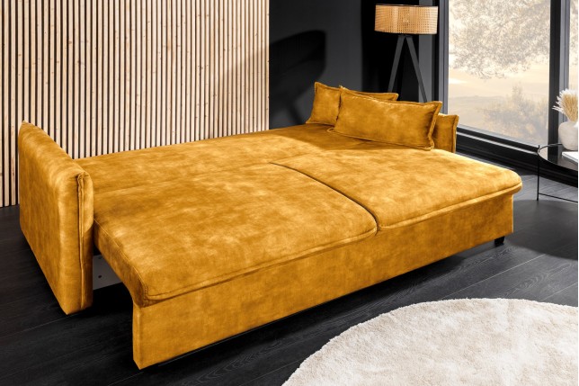 Canapé-lit APARTMENT 215cm velours jaune moutarde 3 places