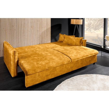 Canapé-lit APARTMENT 215cm velours jaune moutarde 3 places