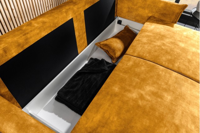 Canapé-lit APARTMENT 215cm velours jaune moutarde 3 places