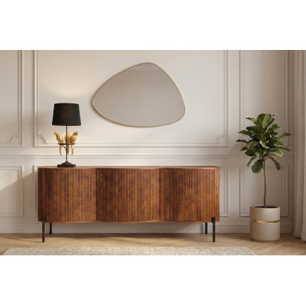 Buffet bas GRANDEUR 180cm manguier rétro pieds métal noir
