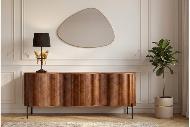 Buffet bas GRANDEUR 180cm manguier rétro pieds métal noir
