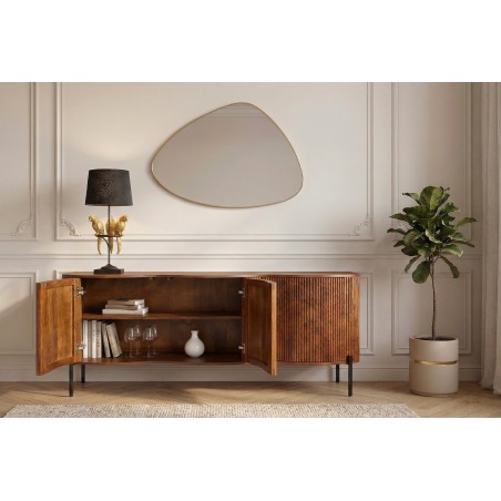 Buffet bas GRANDEUR 180cm manguier rétro pieds métal noir