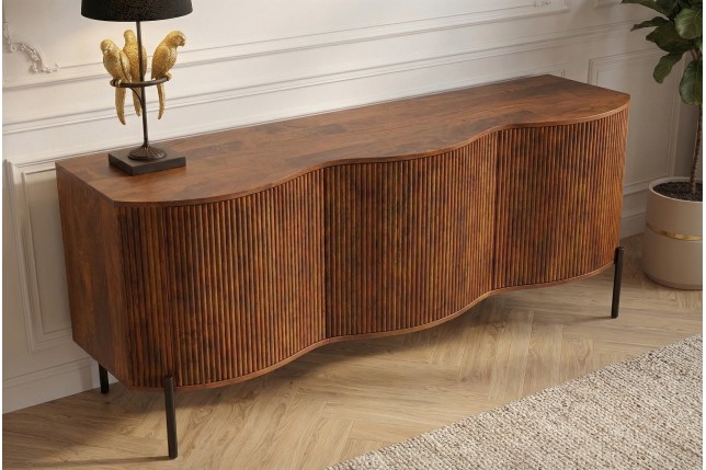 Buffet bas GRANDEUR 180cm manguier rétro pieds métal noir