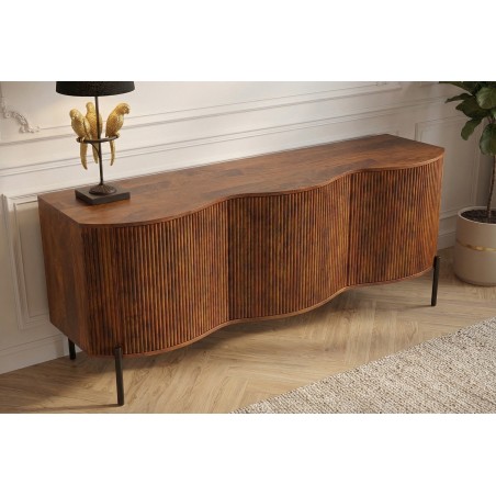 Buffet bas GRANDEUR 180cm manguier rétro pieds métal noir