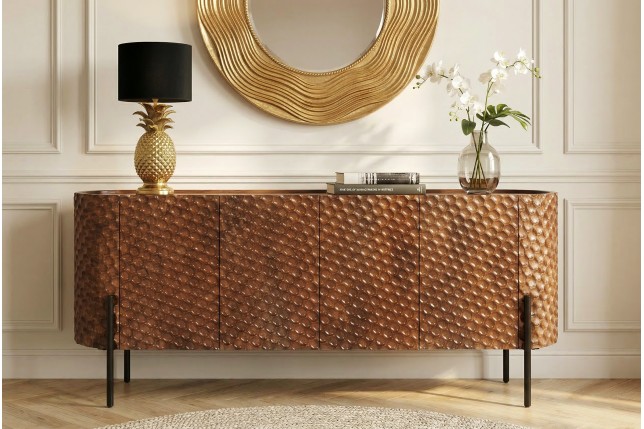 Buffet bas ADLON 180cm manguier brun pieds métal noir