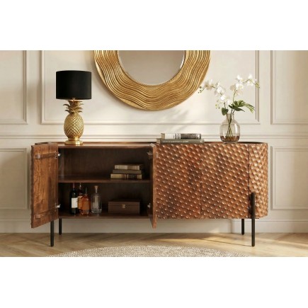 Buffet bas ADLON 180cm manguier brun pieds métal noir 2