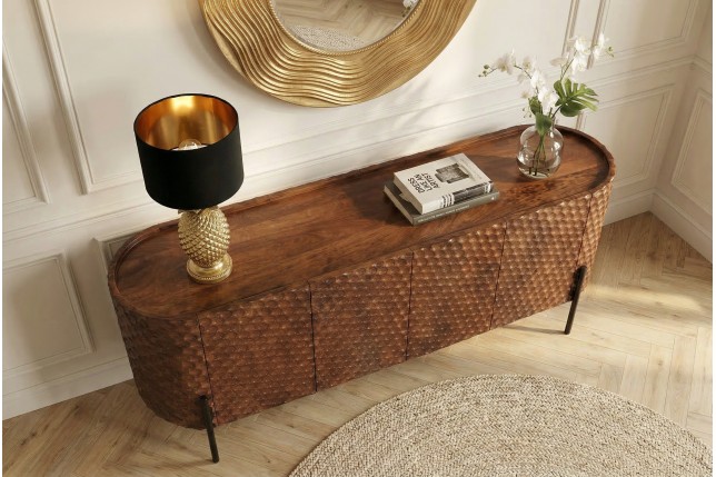 Buffet bas ADLON 180cm manguier brun pieds métal noir
