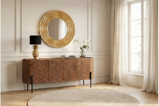 Buffet bas ADLON 180cm manguier brun pieds métal noir