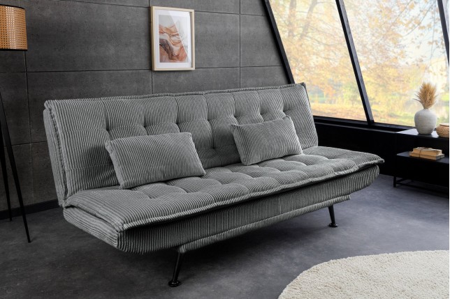 Canapé-lit JAZZ 3 places tissu cordé gris 195cm