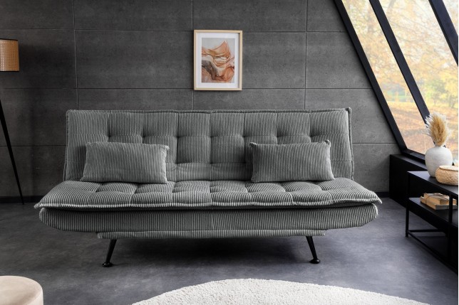 Canapé-lit JAZZ 3 places tissu cordé gris 195cm