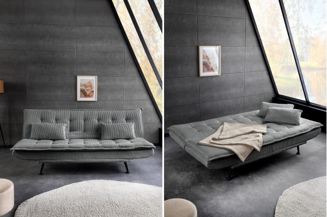Canapé-lit JAZZ 3 places tissu cordé gris 195cm