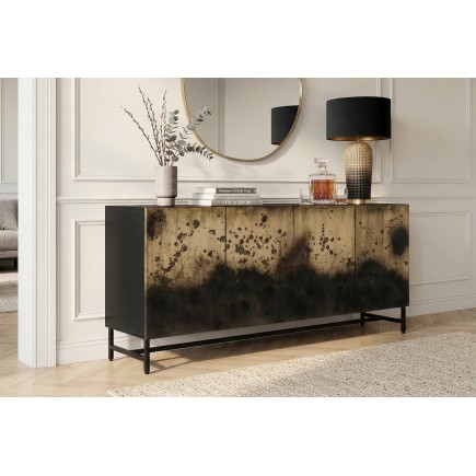 Buffet bas OXID 180cm manguier massif et métal noir doré