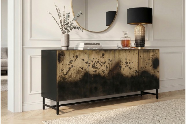 Buffet bas OXID 180cm manguier massif et métal noir doré