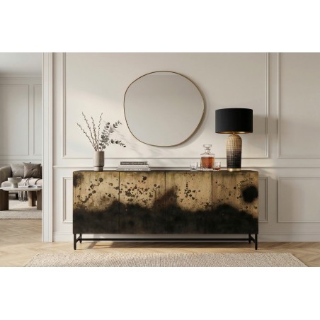 Buffet bas OXID 180cm manguier massif et métal noir doré