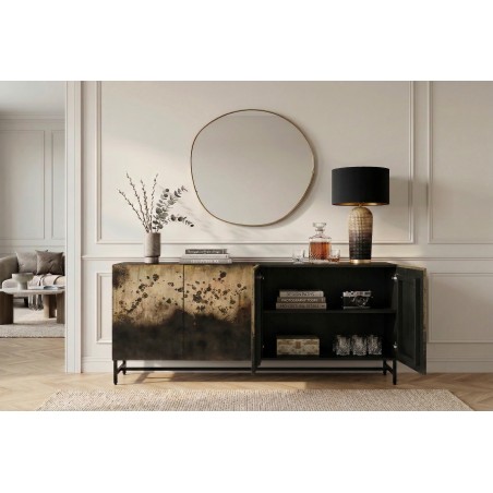 Buffet bas OXID 180cm manguier massif et métal noir doré