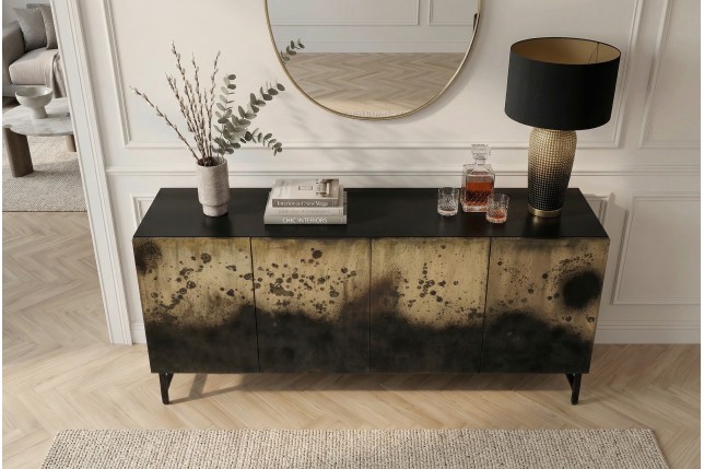 Buffet bas OXID 180cm manguier massif et métal noir doré