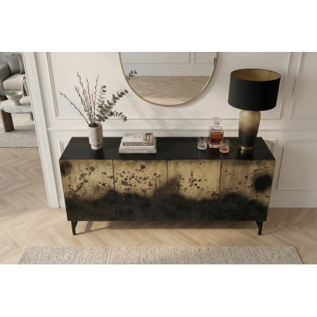 Buffet bas OXID 180cm manguier massif et métal noir doré