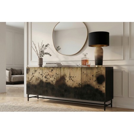 Buffet bas OXID 180cm manguier massif et métal noir doré