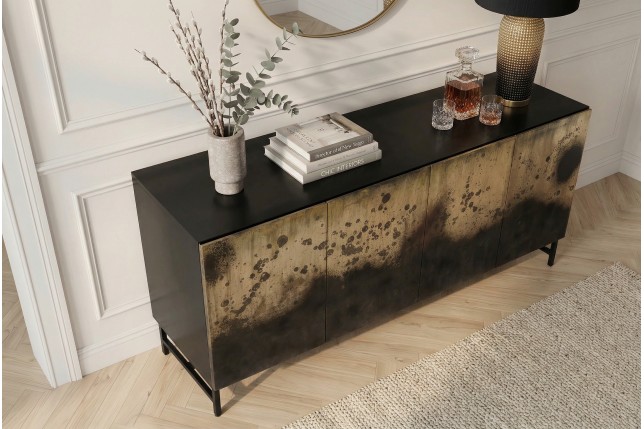 Buffet bas OXID 180cm manguier massif et métal noir doré