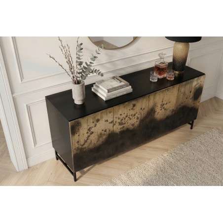 Buffet bas OXID 180cm manguier massif et métal noir doré
