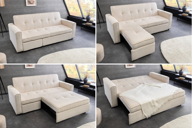 Canapé-lit SMART 180cm 2 places tissu cordé beige