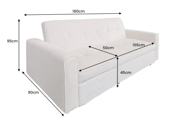 Canapé-lit SMART 180cm 2 places tissu cordé beige
