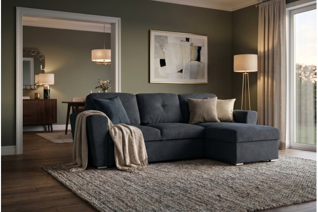 Canapé-lit APARTMENT 3 places tissu gris - Pouf & rangement