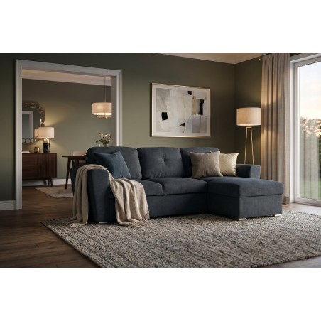 Canapé-lit APARTMENT 3 places tissu gris - Pouf & rangement