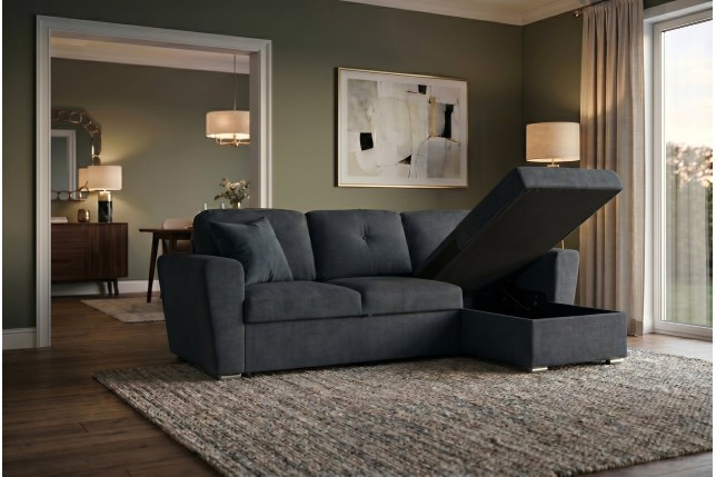 Canapé-lit APARTMENT 3 places tissu gris - Pouf & rangement
