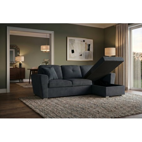 Canapé-lit APARTMENT 3 places tissu gris - Pouf & rangement